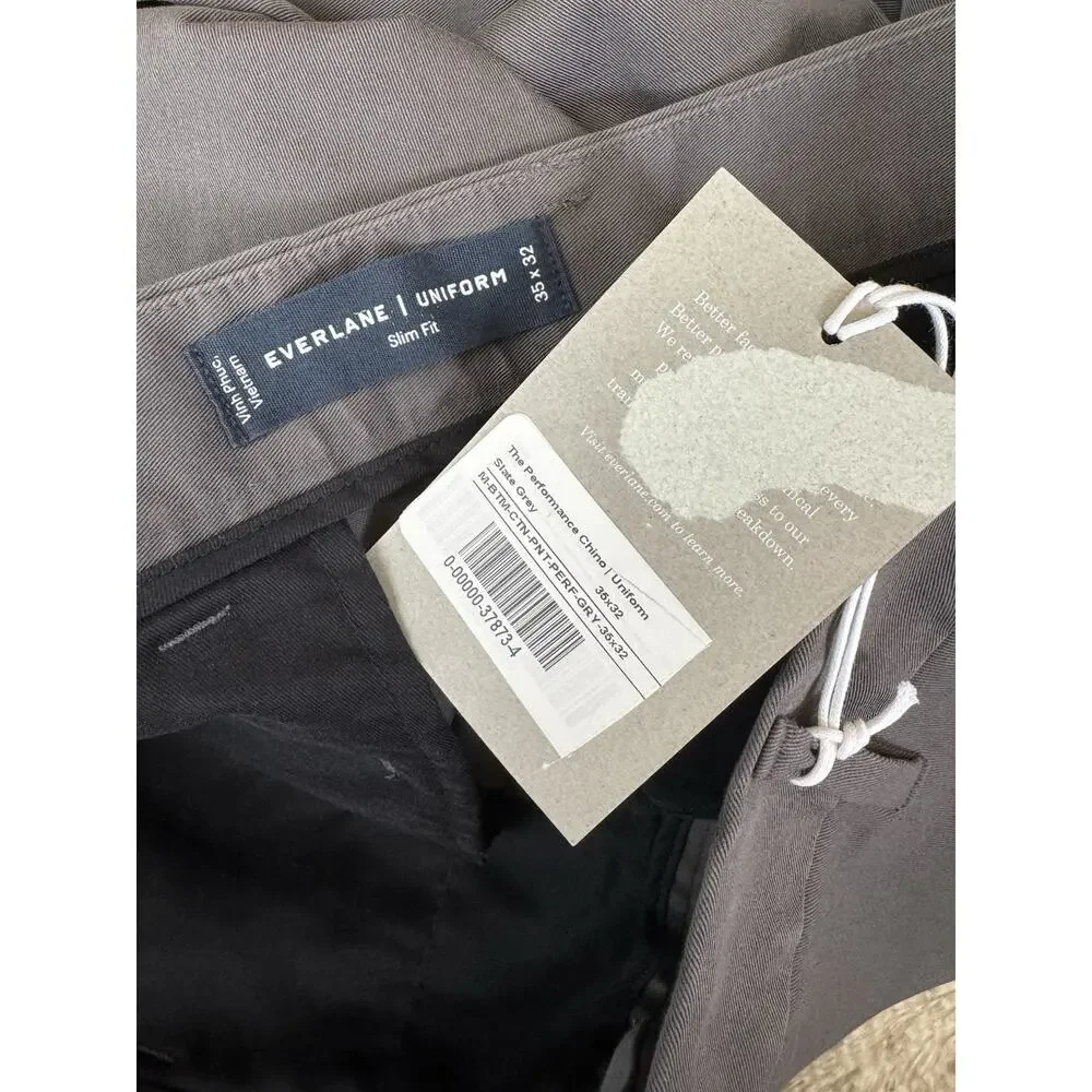 NWT Everlane Uniform The Performance Chino Slim Fit Pants Slate Gray Men’s 35x32